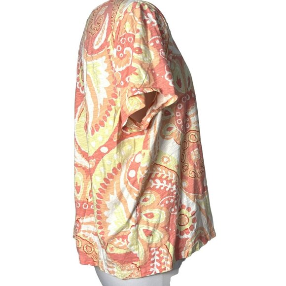 Talbots Women Paisley Print Short Sleeve Pullover Cotton Top Soft Peach 2X Multi - Picture 3 of 5